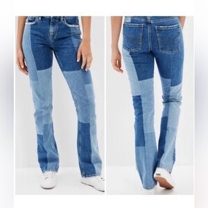 NWT AMERICAN EAGLE 90’s Bootcut Patchwork Blue Jeans- Size 8 short
